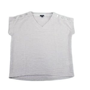 Jones New York Oatmeal V Neck Textured Blouse Women Size Large Button Details